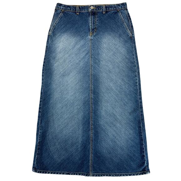Y2K Polo Ralph Lauren Denim Maxi Jean Skirt 10 Grunge Modest Western Prairie VTG - Picture 1 of 12